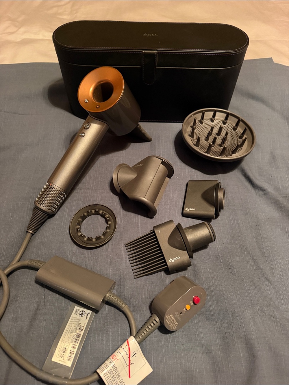 Dyson Hair Dryer with Black Travel Case and Gunmetal Attachments